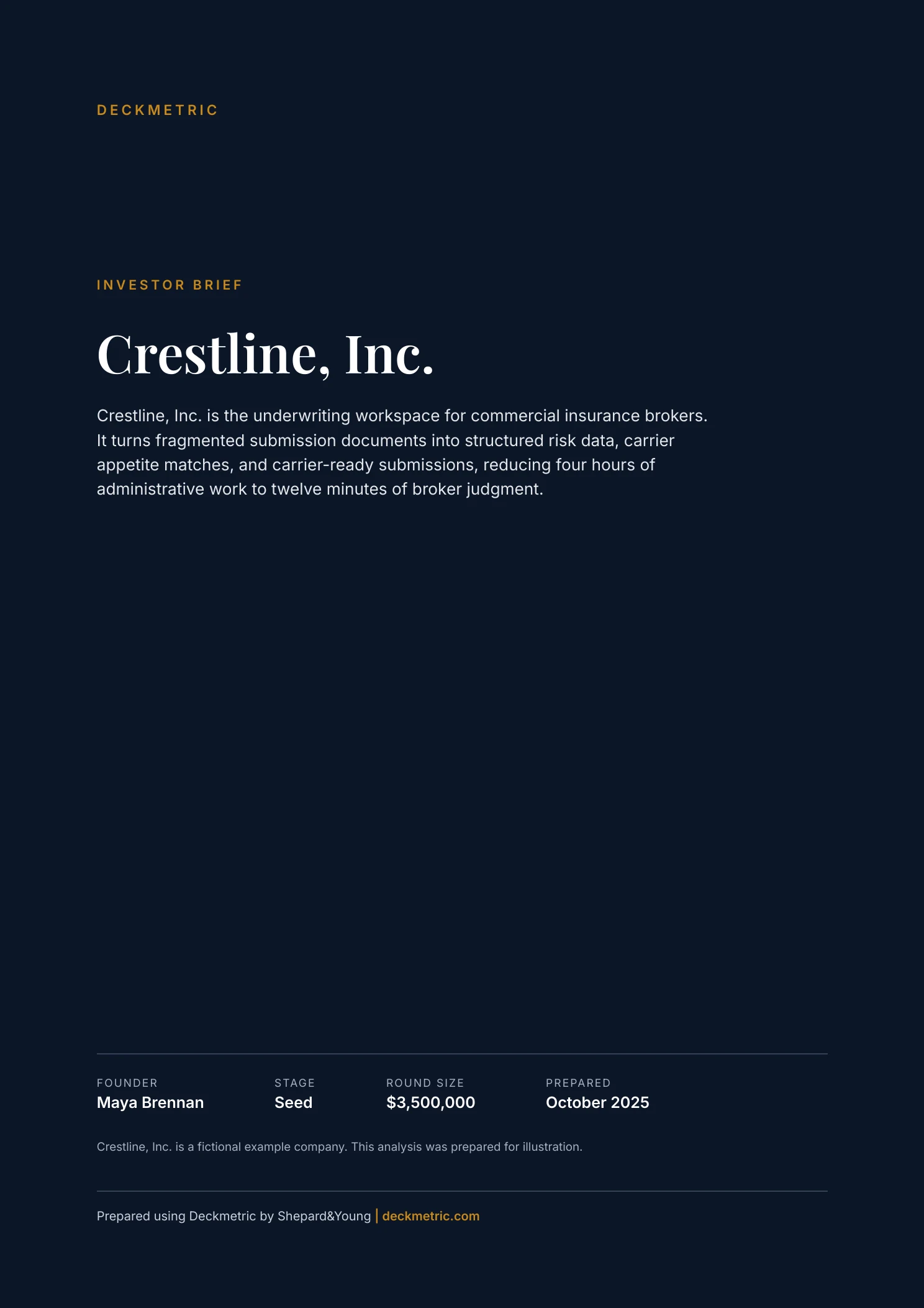 Page one of the fictional Crestline, Inc. Investor Brief